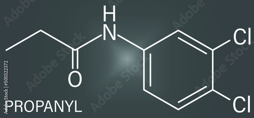 Propanil contact herbicide molecule,  skeletal chemical formula.