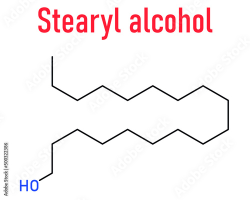 Stearyl alcohol molecule, skeletal chemical formula. Constituent of cetostearyl alcohol or cetearyl alcohol, cetylstearyl alcohol. photo