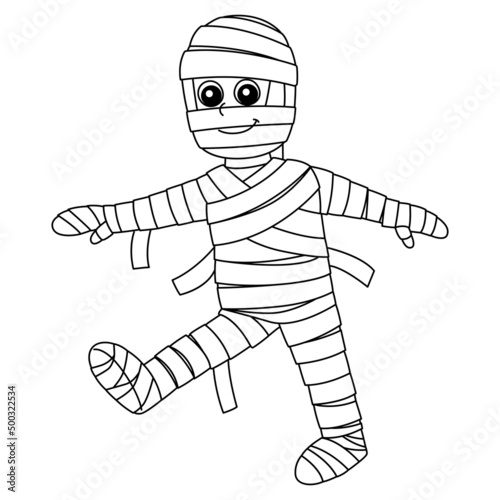 Mummy Halloween Coloring Page Isolated for Kids