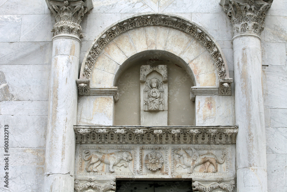  Lucca - detail from St Martin's Cathedral facade. Tuscany