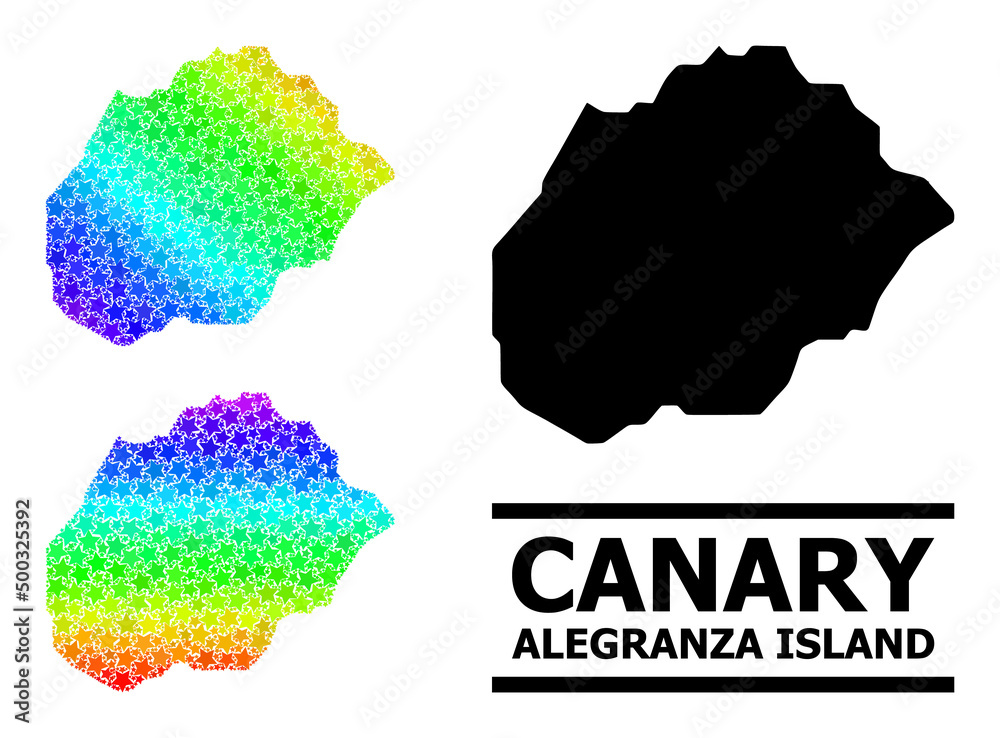 Rainbow gradient star mosaic map of Alegranza Island. Vector colored map of Alegranza Island with spectrum gradients.
