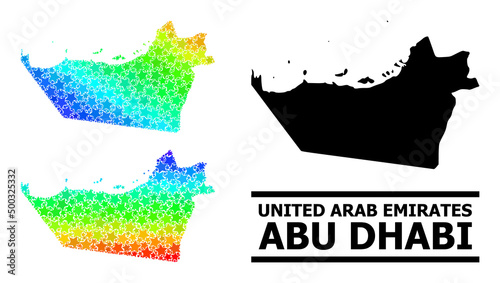 Spectral gradiented star mosaic map of Abu Dhabi Emirate. Vector vibrant map of Abu Dhabi Emirate with spectral gradients.