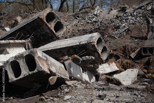 Canvas Print Bridge destroyed by the Russians the retreat