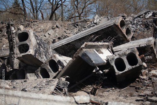 Canvas Print Bridge destroyed by the Russians the retreat