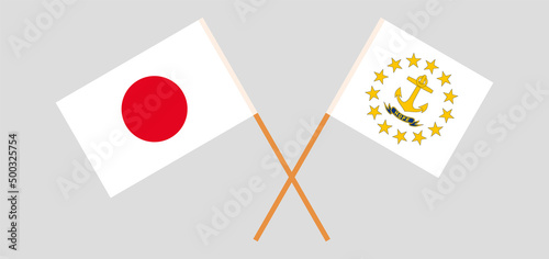 Crossed flags of Japan and the State of Rhode Island. Official colors. Correct proportion