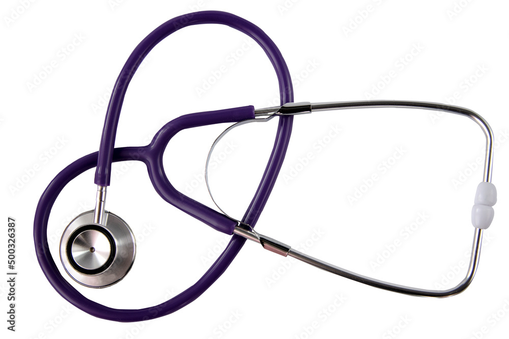 Medical stethoscope of purple color isolated on a white background Medical stethoscope of purple color isolated on a white background