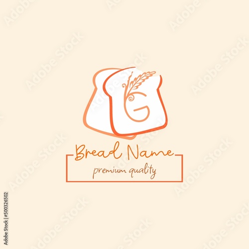 Initial G letter with wheat grain and white bread