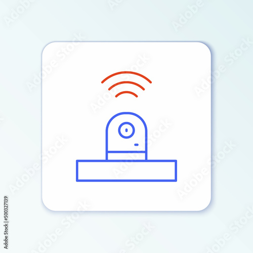 Line Smart security camera icon isolated on white background. Internet of things concept with wireless connection. Colorful outline concept. Vector