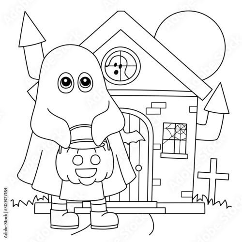 Ghost Trick or Treating Halloween Coloring Page