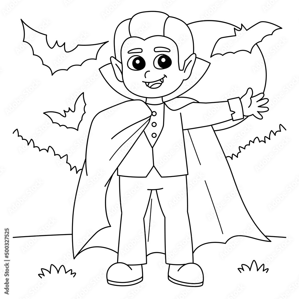 Vampire Halloween Coloring Page for Kids Stock Vector | Adobe Stock