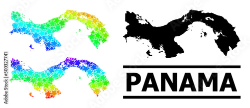 Spectral gradiented star collage map of Panama. Vector colorful map of Panama with spectral gradients. Mosaic map of Panama collage is composed with randomized colored star elements.