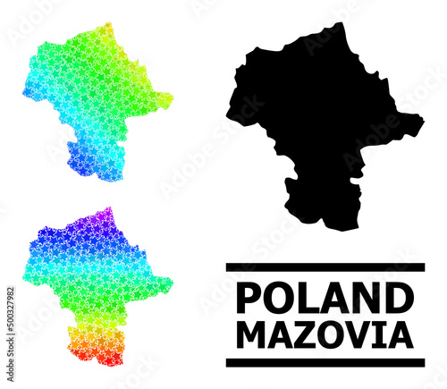 Rainbow gradiented star mosaic map of Mazovia Province. Vector colored map of Mazovia Province with rainbow gradients.