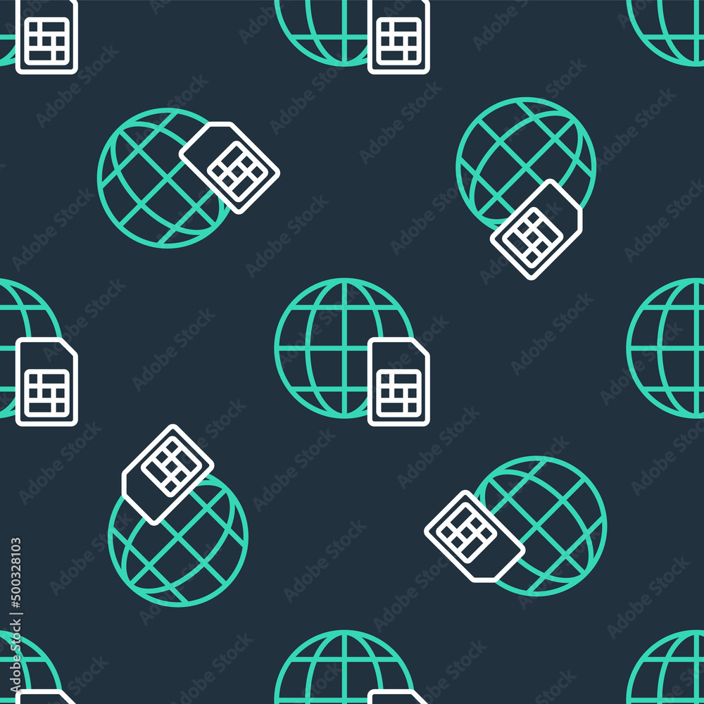 Line 5G new wireless internet wifi connection icon isolated seamless pattern on black background. Global network high speed connection data rate technology. Vector
