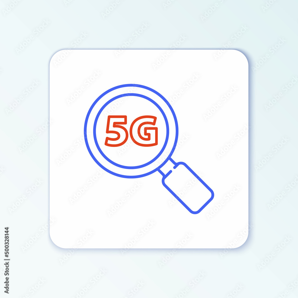 Line Search 5G new wireless internet wifi connection icon isolated on white background. Global network high speed connection data rate technology. Colorful outline concept. Vector Line Search 5G new wireless internet wifi connection icon isolated on white background. Global network high speed connection data rate technology. Colorful outline concept. Vector