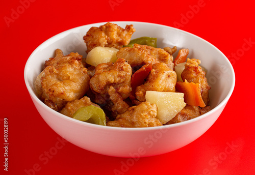 Bowl of Fried Chicken and Vegetables without Sweet and Sour Sauce