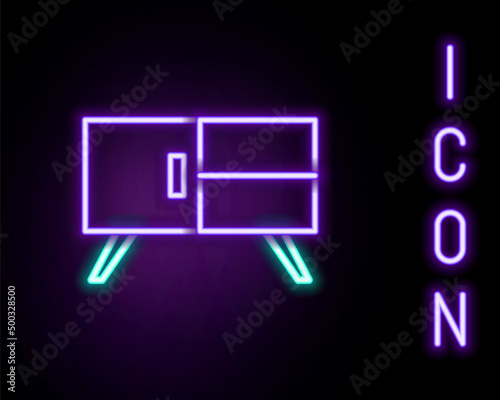Glowing neon line Chest of drawers icon isolated on black background. Colorful outline concept. Vector