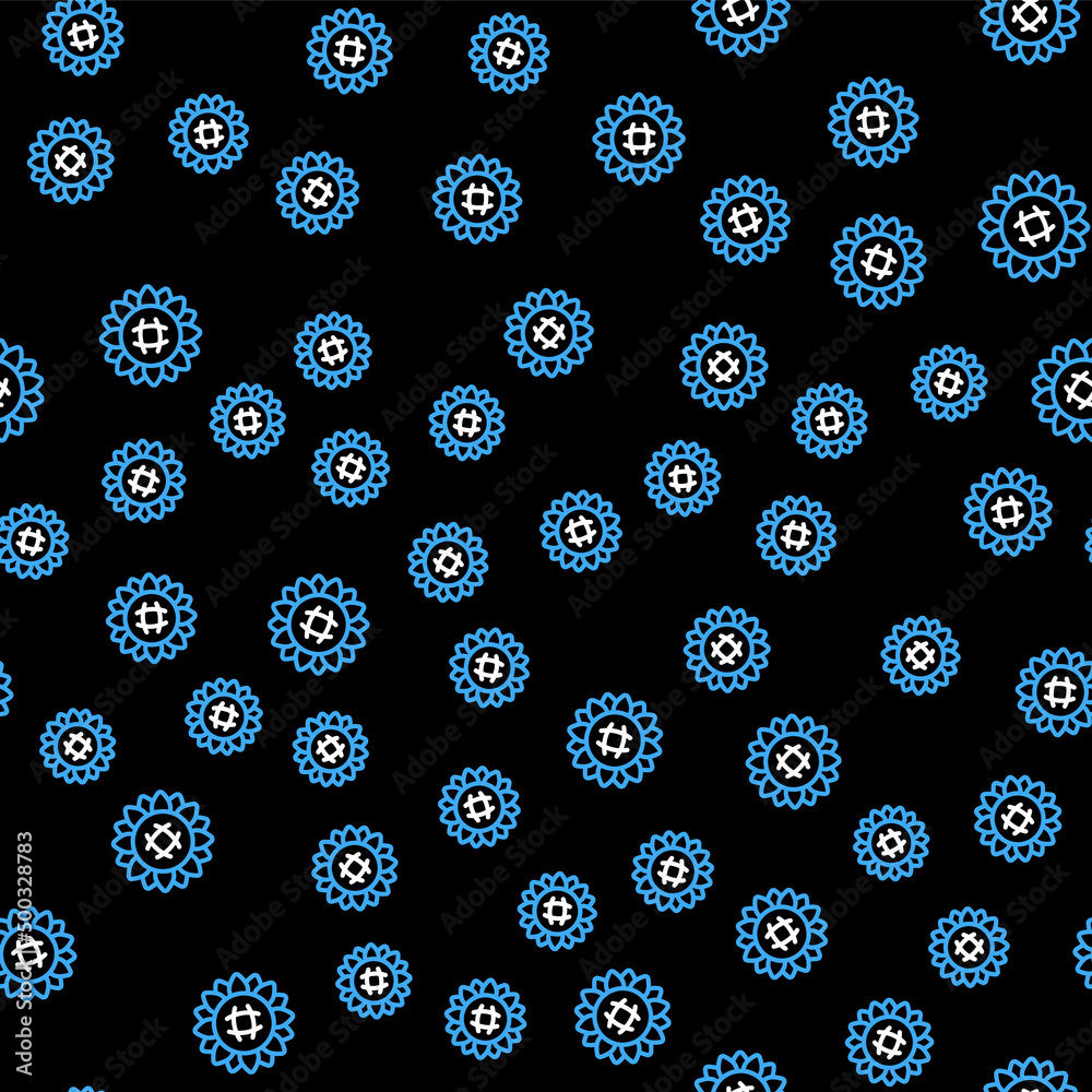 Line Sunflower icon isolated seamless pattern on black background. Vector