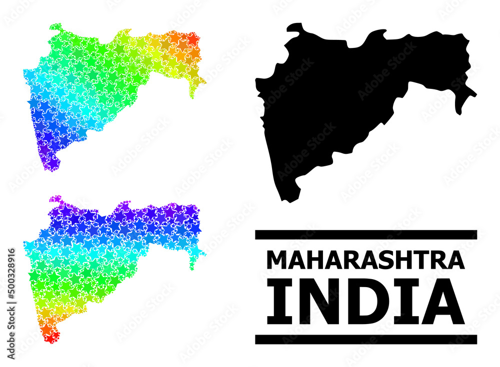 Spectrum gradient star collage map of Maharashtra State. Vector colored map of Maharashtra State with spectrum gradients.