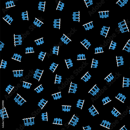 Line Hydroelectric dam icon isolated seamless pattern on black background. Water energy plant. Hydropower. Hydroelectricity. Vector