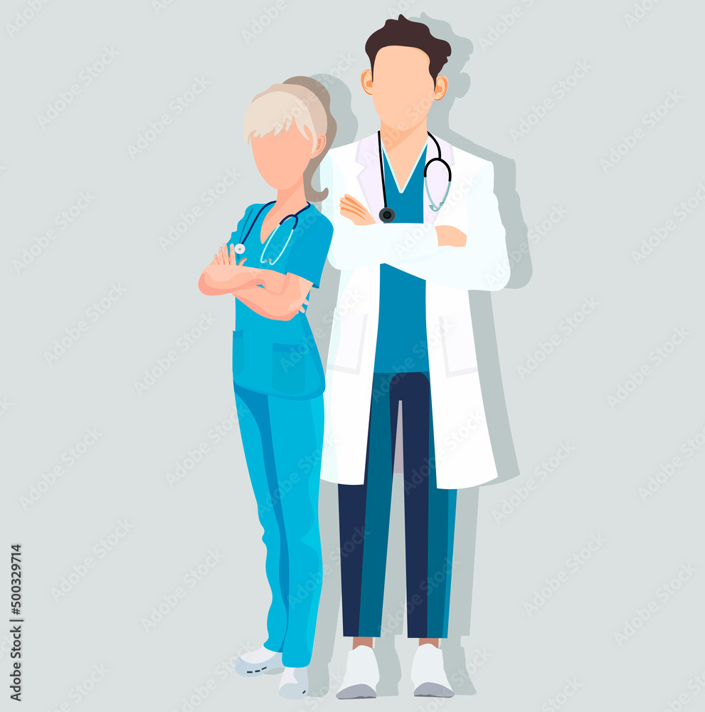 doctors woman and man on gray background