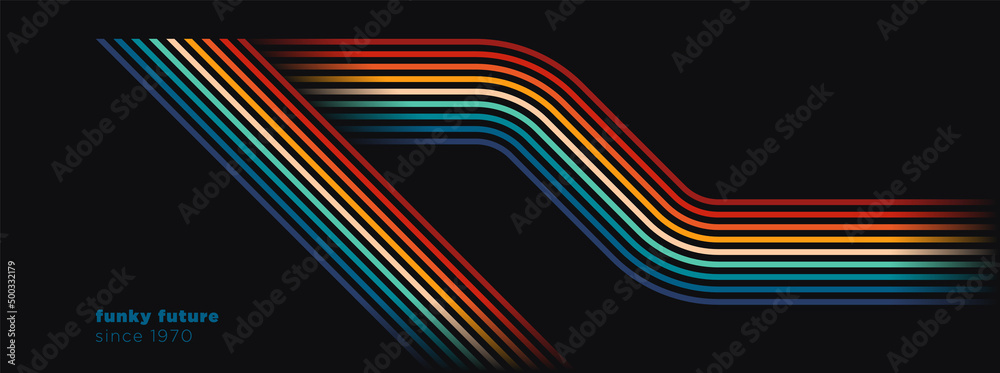 Abstract 1980's background design in futuristic retro style with colorful lines. Vector illustration. - obrazy, fototapety, plakaty 
