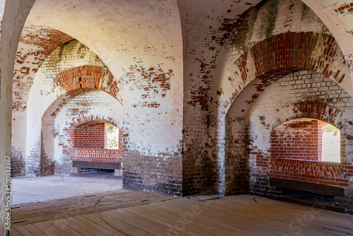 Brick arches, walls and windows in a fort.