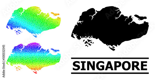 Spectrum gradient star mosaic map of Singapore. Vector vibrant map of Singapore with spectrum gradients. Mosaic map of Singapore collage is designed from scattered colored star items.