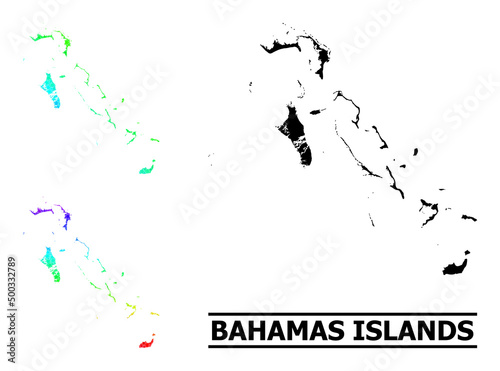 Spectral gradient star collage map of Bahamas Islands. Vector colored map of Bahamas Islands with spectral gradients.