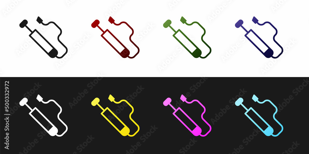 Set Bicycle air pump icon isolated on black and white background. Vector