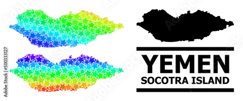 Spectrum gradiented star collage map of Socotra Island. Vector colorful map of Socotra Island with spectrum gradients.