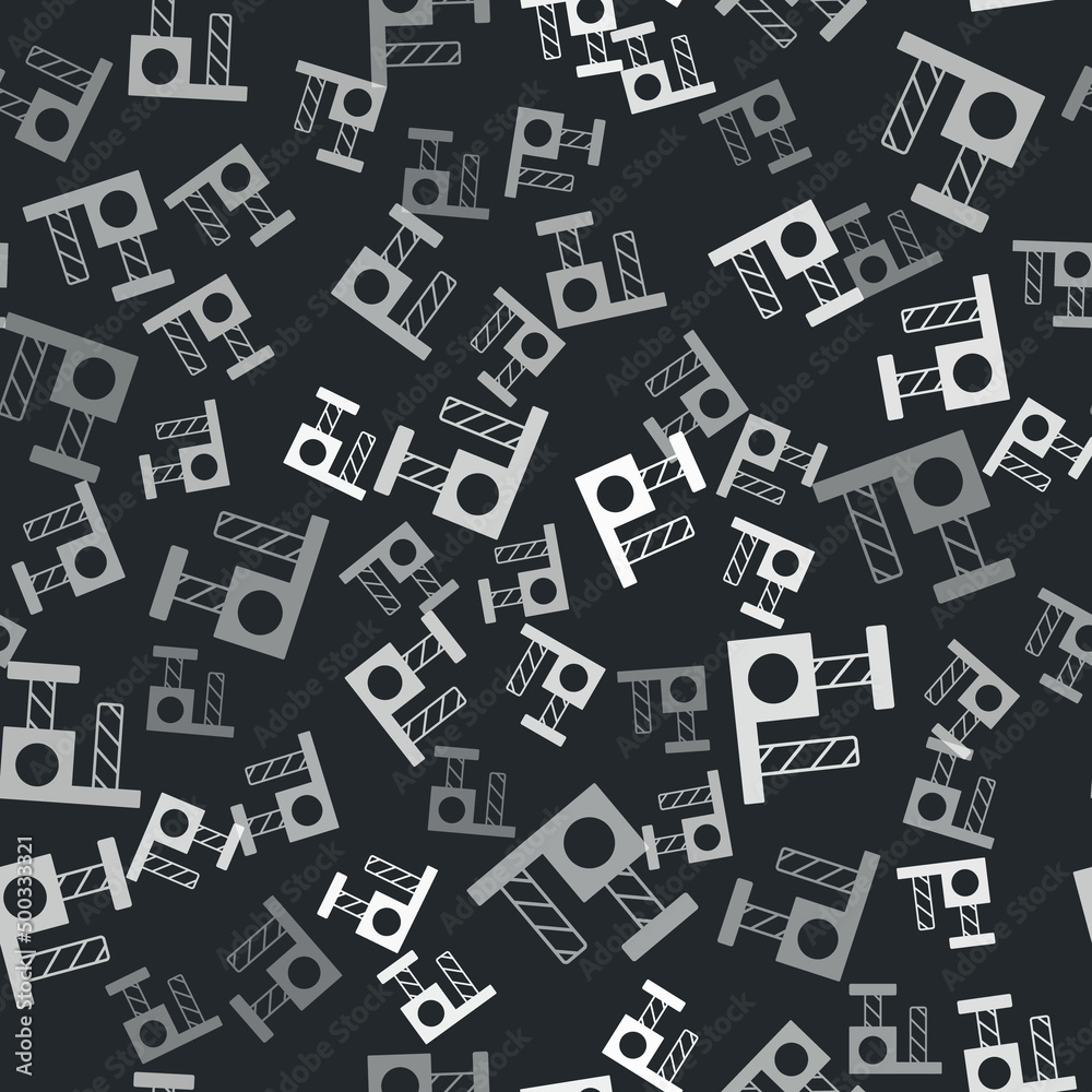 Grey Cat scratching post with toy icon isolated seamless pattern on black background. Vector Grey Cat scratching post with toy icon isolated seamless pattern on black background. Vector