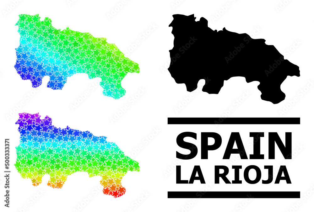 Rainbow gradiented star collage map of La Rioja Spanish Province. Vector vibrant map of La Rioja Spanish Province with spectrum gradients.
