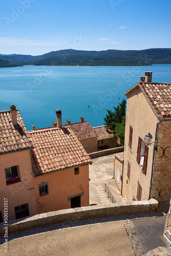 Narrow street and house in the village overlooking my surrounding mountains of Sainte-Croix-du-Verdon in Provence, France