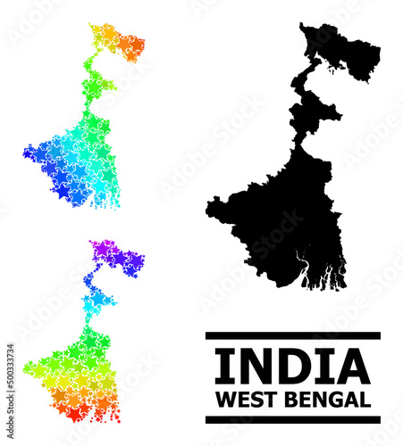 Spectrum gradient star collage map of West Bengal State. Vector colorful map of West Bengal State with spectrum gradients.