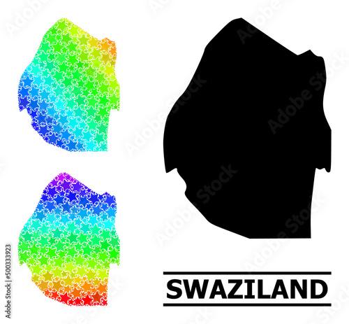 Spectral gradient star mosaic map of Swaziland. Vector colorful map of Swaziland with spectral gradients. Mosaic map of Swaziland collage is done with chaotic colorful star parts.