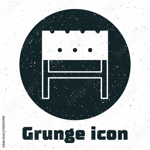 Grunge BBQ brazier icon isolated on white background. Monochrome vintage drawing. Vector