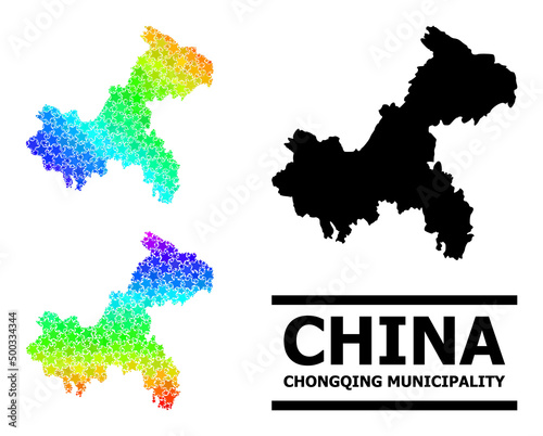 Spectrum gradient starred collage map of Chongqing Municipality. Vector colorful map of Chongqing Municipality with spectrum gradients.