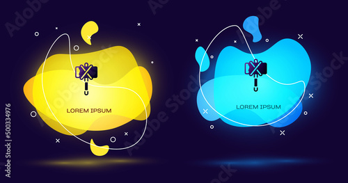 Black Medieval axe icon isolated on black background. Battle axe, executioner axe. Medieval weapon. Abstract banner with liquid shapes. Vector