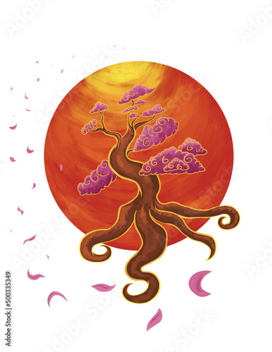 Arbol japones, Ilustración de arbol, Decoración, Ilustración, arte, adorno, cuadro  © Paolo