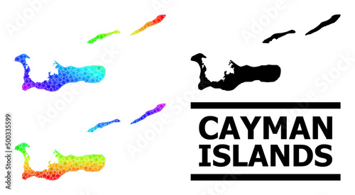 Rainbow gradient starred collage map of Cayman Islands. Vector colored map of Cayman Islands with rainbow gradients. Mosaic map of Cayman Islands collage is composed with random colored star items.