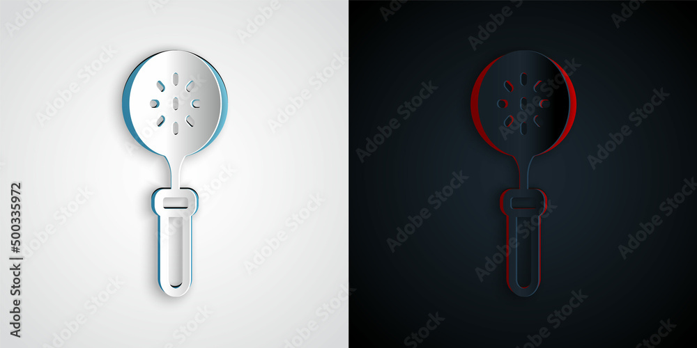 Paper cut Spatula icon isolated on grey and black background. Kitchen spatula icon. BBQ spatula sign. Barbecue and grill tool. Paper art style. Vector Paper cut Spatula icon isolated on grey and black background. Kitchen spatula icon. BBQ spatula sign. Barbecue and grill tool. Paper art style. Vector