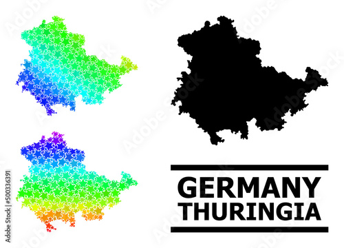 Spectral gradiented star collage map of Thuringia State. Vector vibrant map of Thuringia State with spectral gradients.