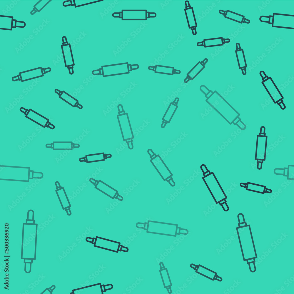 Black line Rolling pin icon isolated seamless pattern on green background. Vector Illustration Black line Rolling pin icon isolated seamless pattern on green background. Vector Illustration