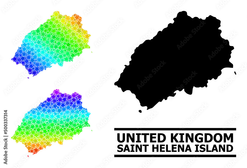 Spectrum gradient star mosaic map of Saint Helena Island. Vector colorful map of Saint Helena Island with spectrum gradients.