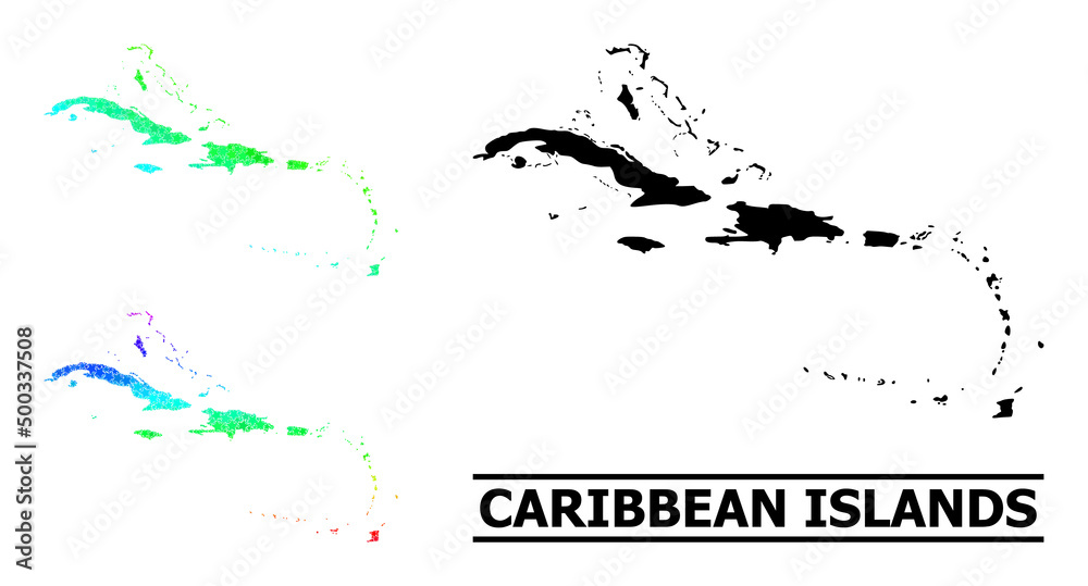 Rainbow gradient stars collage map of Caribbean Islands. Vector colored map of Caribbean Islands with rainbow gradients. Rainbow gradient stars collage map of Caribbean Islands. Vector colored map of Caribbean Islands with rainbow gradients.