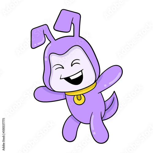 purple faced rabbit laughing happily, doodle icon image kawaii