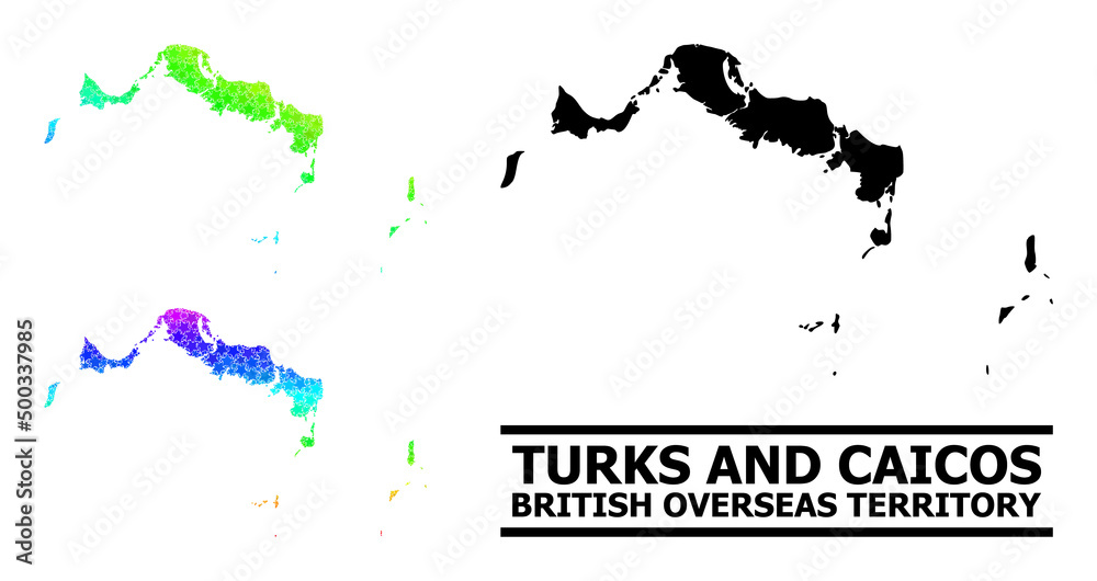 Spectrum gradiented star mosaic map of Turks and Caicos Islands. Vector colored map of Turks and Caicos Islands with spectrum gradients.
