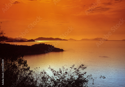 Sunset at sea, Mochima National Park, Sucre state, Venezuela photo