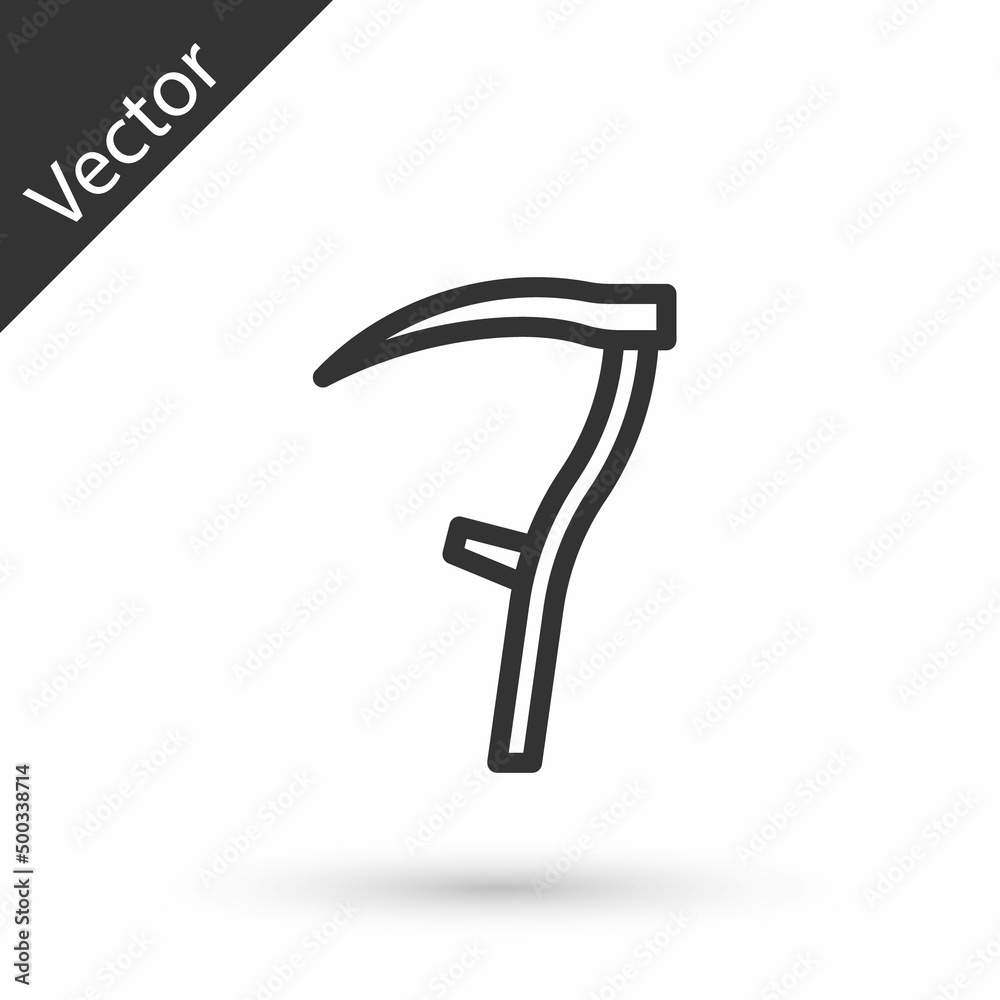 Grey line Scythe icon isolated on white background. Happy Halloween party. Vector Grey line Scythe icon isolated on white background. Happy Halloween party. Vector