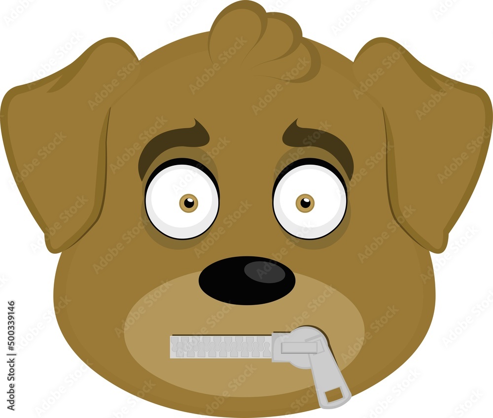 Vector illustration of a cartoon dog face with a zipper in his mouth Vector illustration of a cartoon dog face with a zipper in his mouth